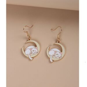 Cat and Moon Drop Earrings